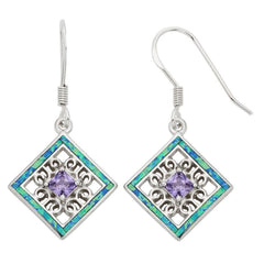 Sterling Silver Blue Inlay Opal Square Earrings