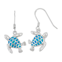 Sterling Silver Blue Inlay Opal Turtle Earrings
