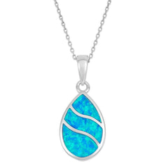 Sterling Silver Blue Inlay Opal Wavy Design Pendant