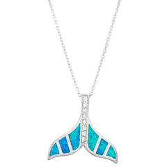 Sterling Silver Blue Inlay Opal Whale Tail Pendant