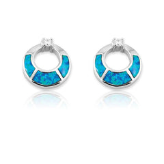 Sterling Silver Blue Inlay Open Circles Earrings