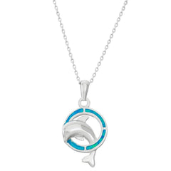 Sterling Silver Blue Inlay Ring and Dolphin Pendant
