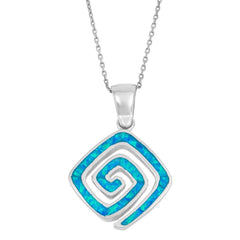 Sterling Silver Blue Inlay Square Swirl Pendant