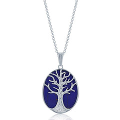 Sterling Silver Blue Lapis with Tree Pendant Chain