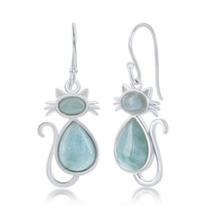 Sterling Silver Blue Larimar Cat Earrings