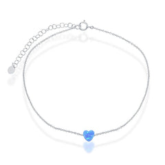 Sterling Silver Blue Opal Heart Anklet