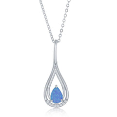 Sterling Silver Blue Opal Pear Shaped CZ Pendant