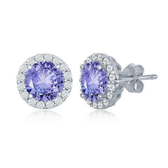 Sterling Silver Blue Prong Round Stud Earrings