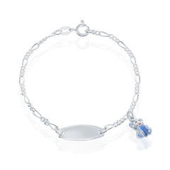 Sterling Silver Blue Teddy Bear Charm Kid-ID Bracelet, 6.5
