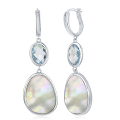 Sterling Silver Blue Topaz and Irregular Design MOP Earrings