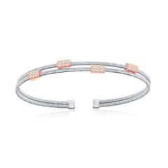 Sterling Silver Bonded 14K Rose Gold Rectangle Bars Wire Bangle