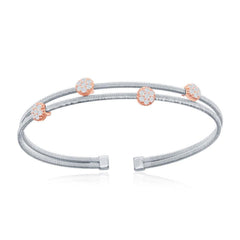 Sterling Silver Bonded 14K Rose Gold Round Bars Wire Bangle