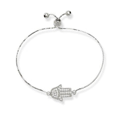 Sterling Silver Box Chain with Center CZ Hamsa and Beads Bracelet