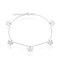 Sterling Silver Butterflies Anklet