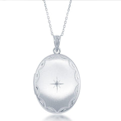 Sterling Silver Center Diamond Star Oval Locket