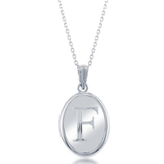 Sterling Silver Center F Initial Oval Locket Chain