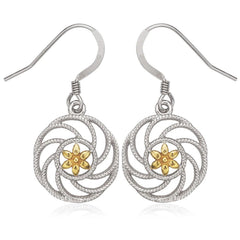 Sterling Silver Center Gold Plated Flower Earrings