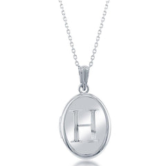 Sterling Silver Center H Initial Oval Locket Chain