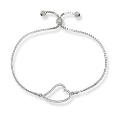 Sterling Silver Center Open CZ Heart and Beads Box Chain Bracelet