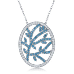 Sterling Silver Center Torqouise Branch Design with CZ Border Necklace