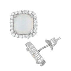 Sterling Silver Center White Inlay Opal Earrings