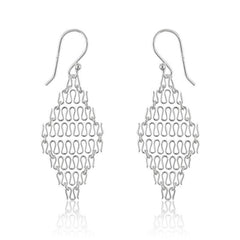 Sterling Silver Chain Link Diamond Shaped Wire Earrings