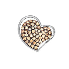 Sterling Silver Champagne CZ With  Black Rhodium Plating Heart Pendant
