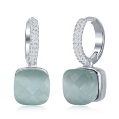 Sterling Silver Checkered Blue Cat Eye Earrings