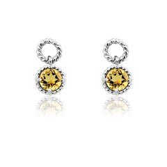 Sterling Silver Citrine Gemstone Twisted Wire Circle Earrings