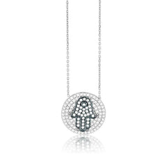 Sterling Silver Clear Stone CZ Hamsa Necklace