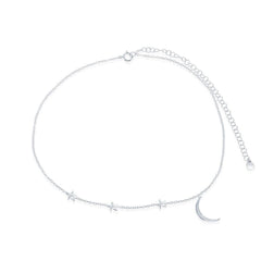 Sterling Silver Crescent Moon with Stars Choker Necklace