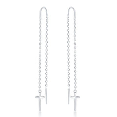 Sterling Silver Cross with Chain Threader Earrings