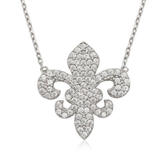 Sterling Silver Cubic Zirconia Fluer De Lis Necklace