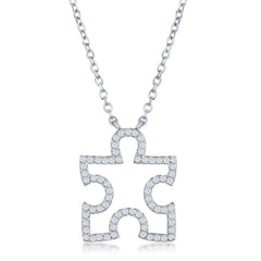 Sterling Silver Cubic Zirconia Open Puzzle Piece Necklace