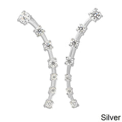 Sterling Silver Curved Ear Climber CZ Earrings