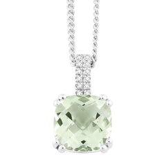 Sterling Silver Cushion Green Amethyst Necklace