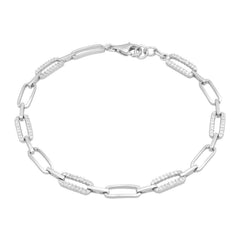 Sterling Silver CZ and Shiny Lightweight Open Linked Bracelet, 7