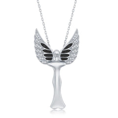 Sterling Silver CZ Angel  Pendant With  Movable Wings - Rhodum Plated