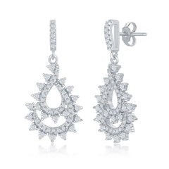 Sterling Silver CZ Designed Pear Shaped Earrings