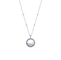 Sterling Silver CZ Floating Heart & Round CZ's in a Disc Necklace