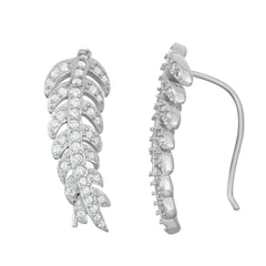 Sterling Silver CZ Leaf Climber Earrings