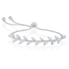 Sterling Silver CZ Leaf Design Adjustable Bolo Bracelet