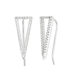Sterling Silver CZ Open Triangle Climber Earrings