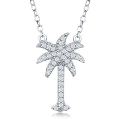 Sterling Silver CZ Palm Tree Necklace