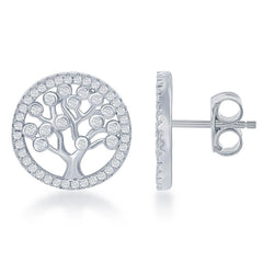 Sterling Silver CZ Round Tree Earrings