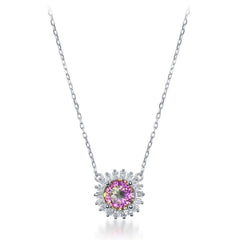 Sterling Silver CZ Small Round Rainbow with Border Necklace