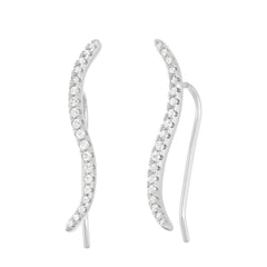 Sterling Silver CZ Thin Wave Climber Earrings