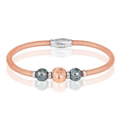 Sterling Silver D-C Beads Magnetic Lock Mesh Bracelet, 7