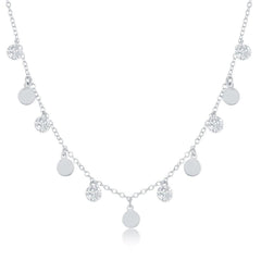Sterling Silver Dangling Cubic Zirconia's and Discs Necklace