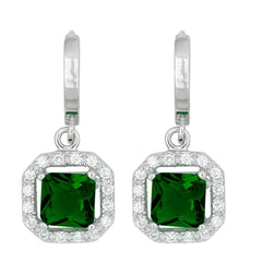 Sterling Silver Dangling Green CZ Pave Earrings